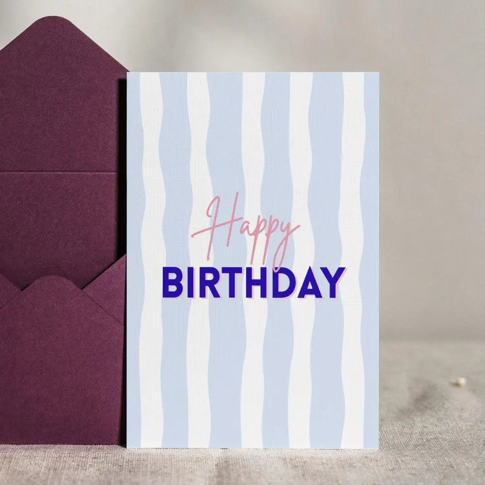 Carte Happy Birthday - Rayures Effet WOW