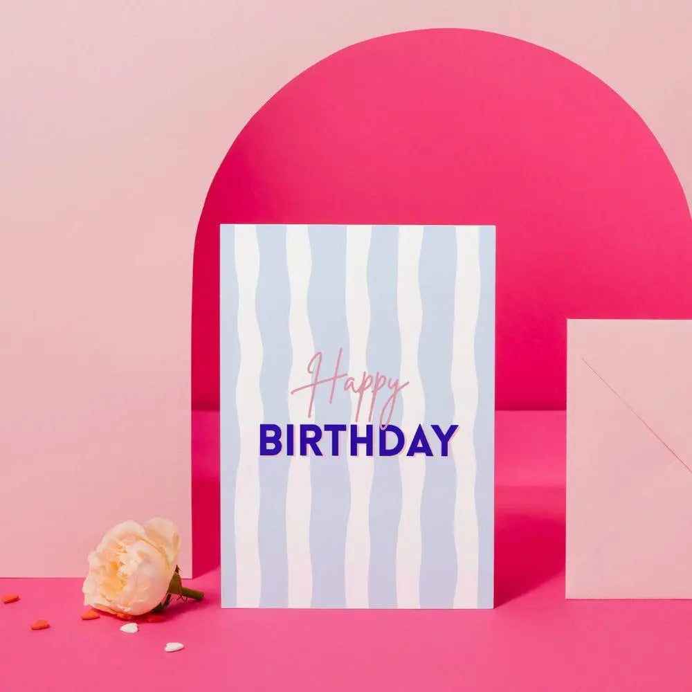 Carte Happy Birthday - Rayures Effet WOW
