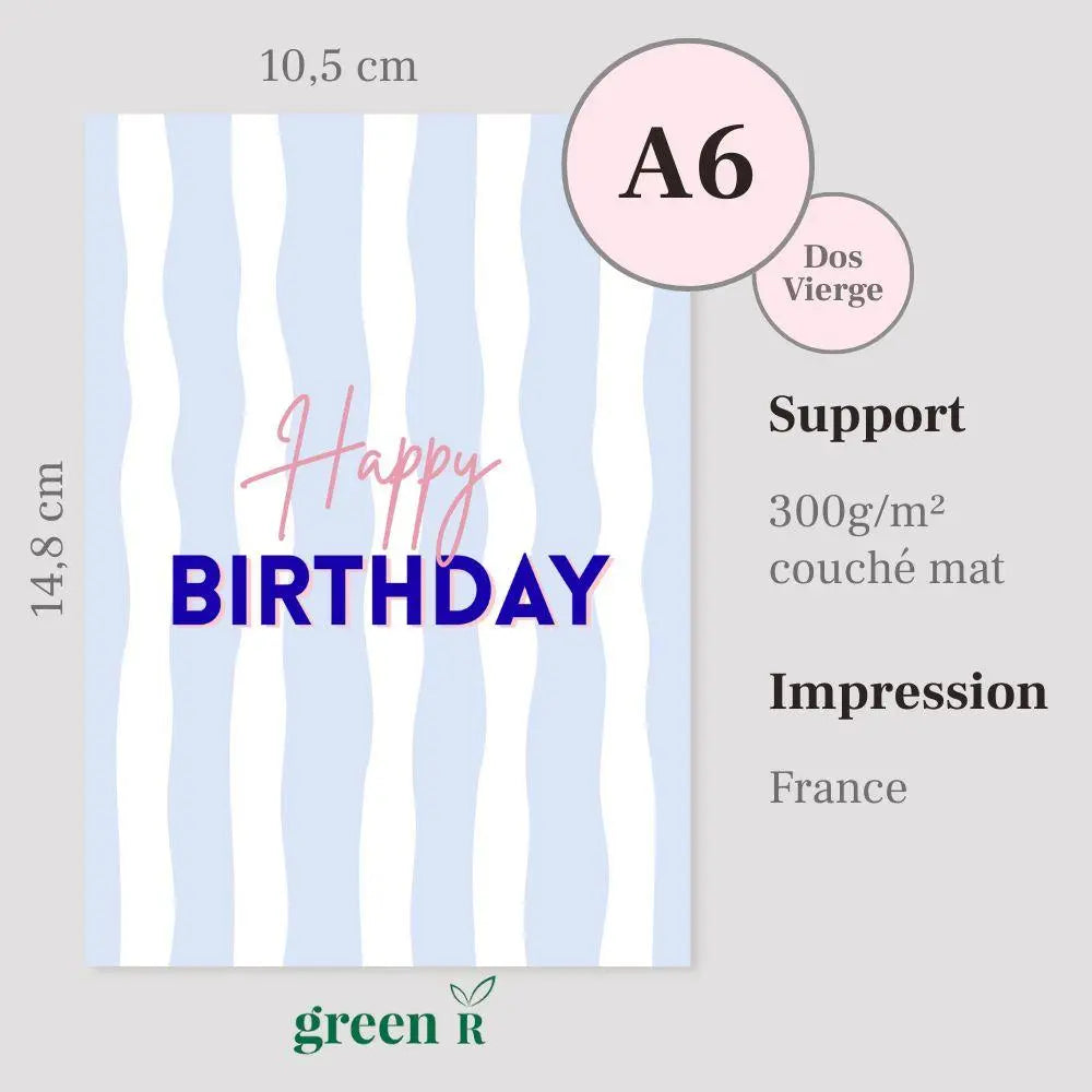 Carte Happy Birthday - Rayures Effet WOW