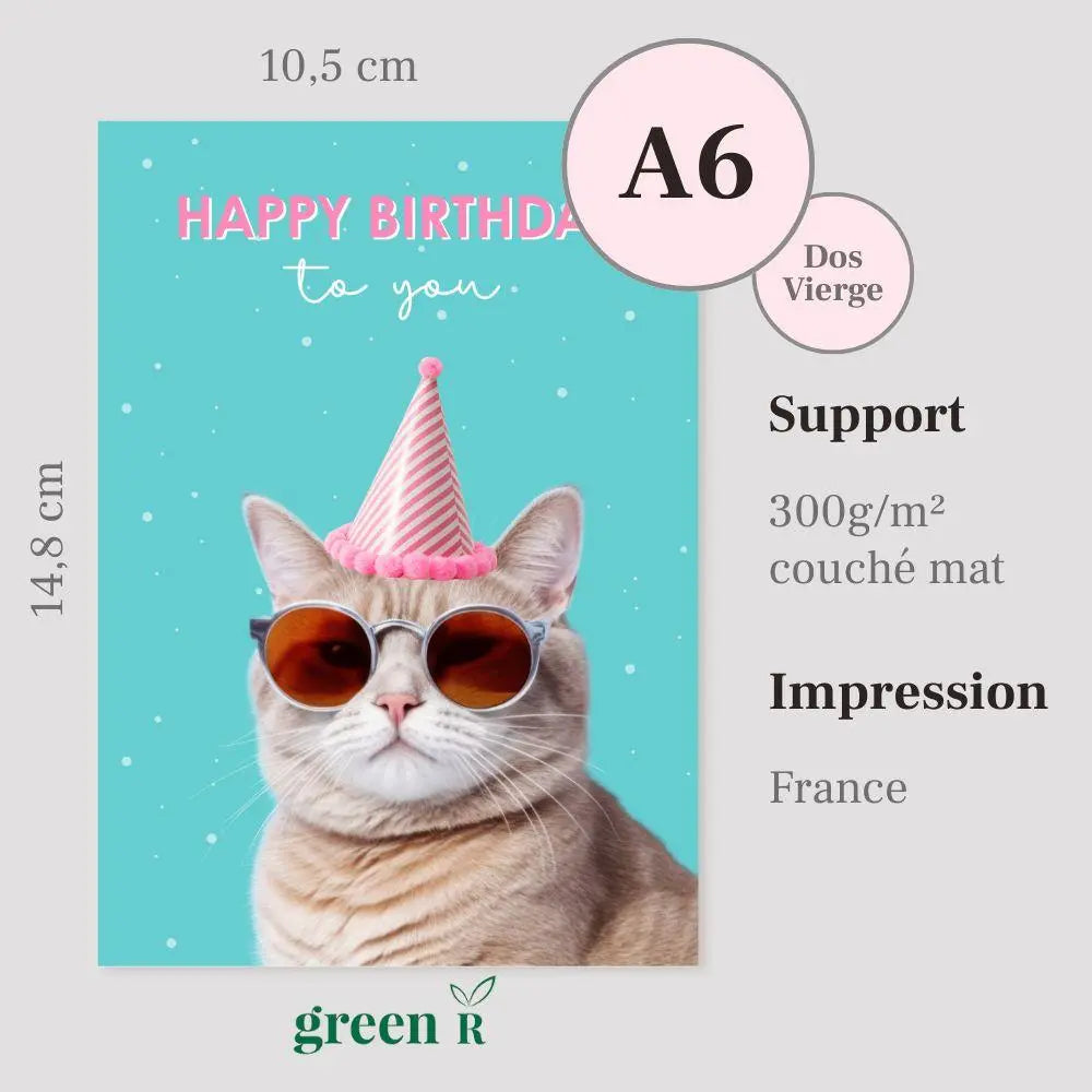 Carte Happy Birthday – Chat en Fête Effet WOW Concepteur