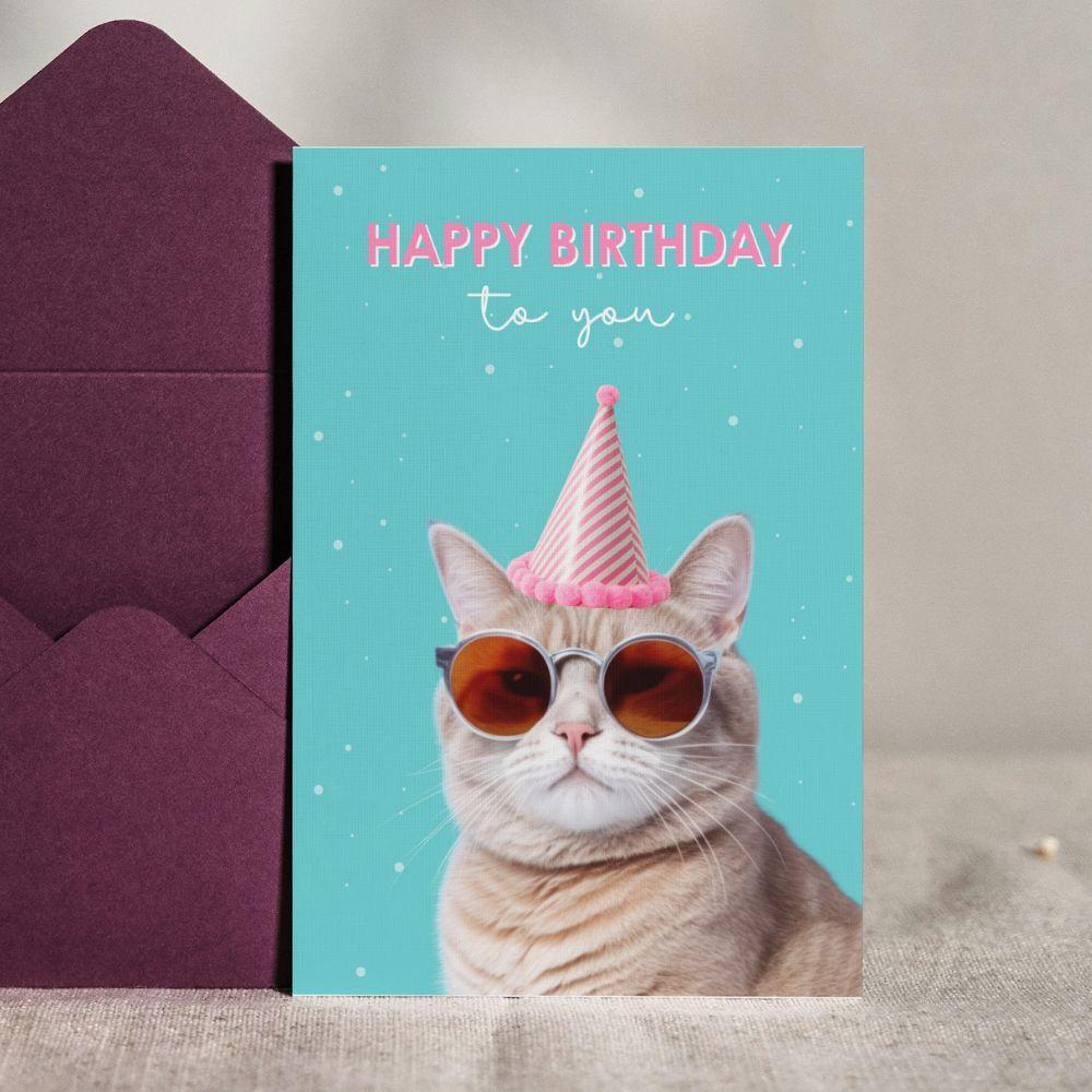 Carte Happy Birthday – Chat en Fête Effet WOW