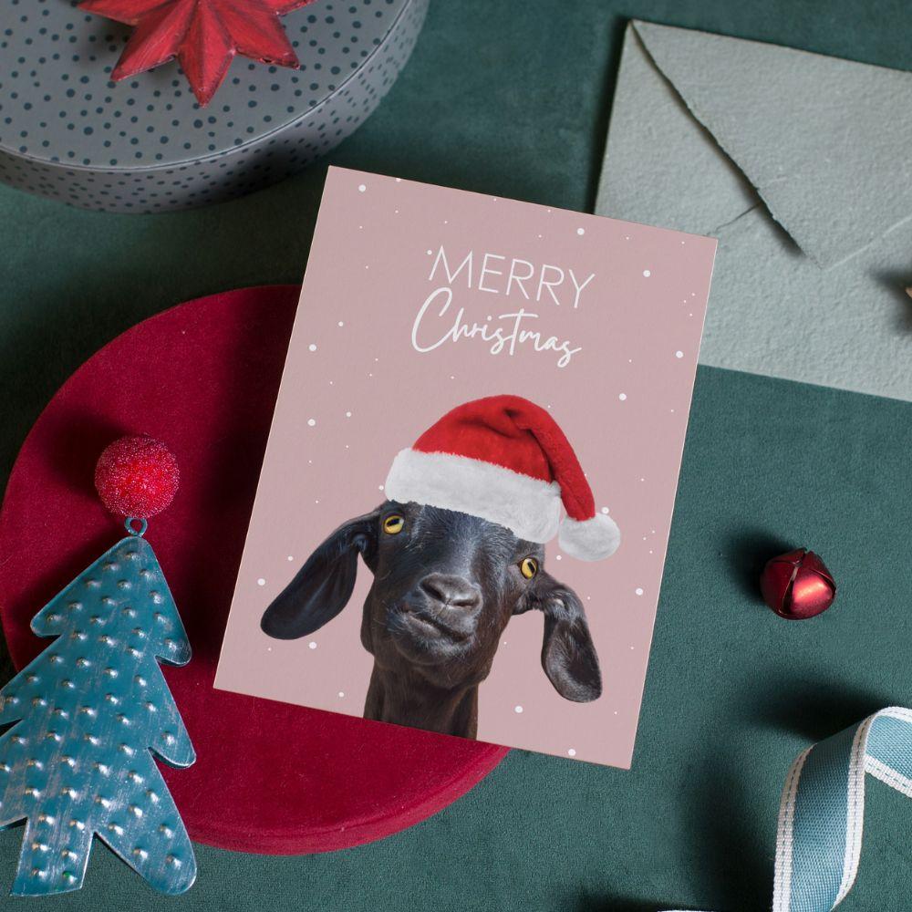 Carte de vœux Merry Christmas - Chèvre Effet WOW